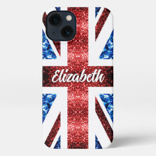 Etui iPhone 13 Drapeau rouge bleu étincelant parties scintillant 