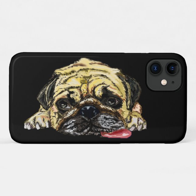 Coque iphone drôle avec chien Carlin - Vos couleur (Dos (Horizontal))