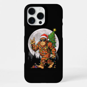 Coque iPhone 16 Pro Max Drôles de lumières de Noël et lune de Bigfoot