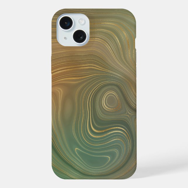 Coque iPhone Earthy Olive Strata | Agate d'encre verte et dorée (Verso)
