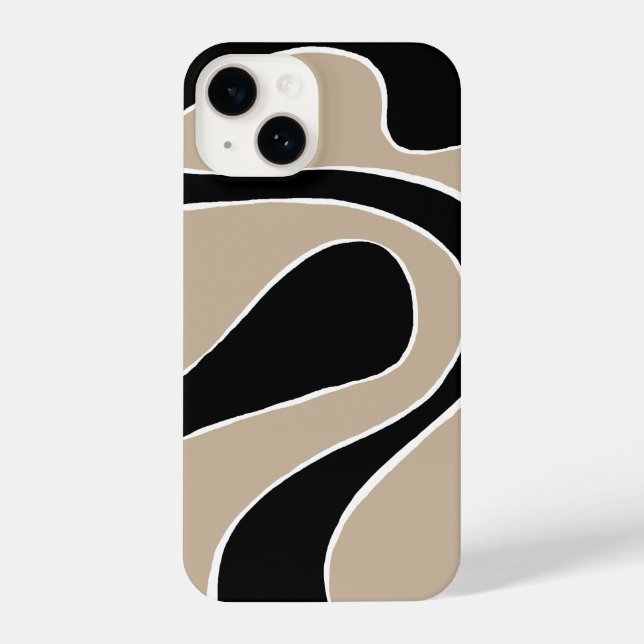 Coque iPhone Ebb et flux 2 en Taupe, noir et blanc (Verso)