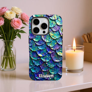 Coque iPhone 16 Pro Écaille de Sirène Iridescente Fond Fantastique