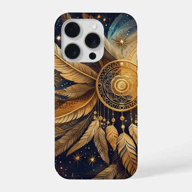 Coque iPhone Échappées Éthérées, Attrape-Rêves Doré Starshine (Verso)