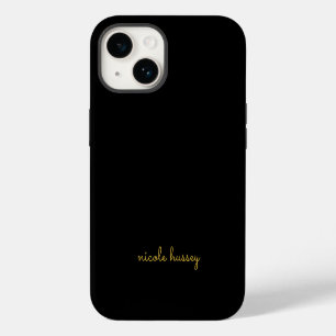 Coque Pour iPhone 14 Écriture noire et or   Monogramme moderne élégant