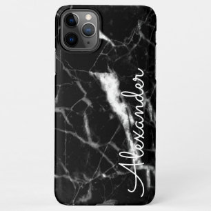 Coque iPhone 11Pro Max Écriture personnalisée de marbre noir blanc