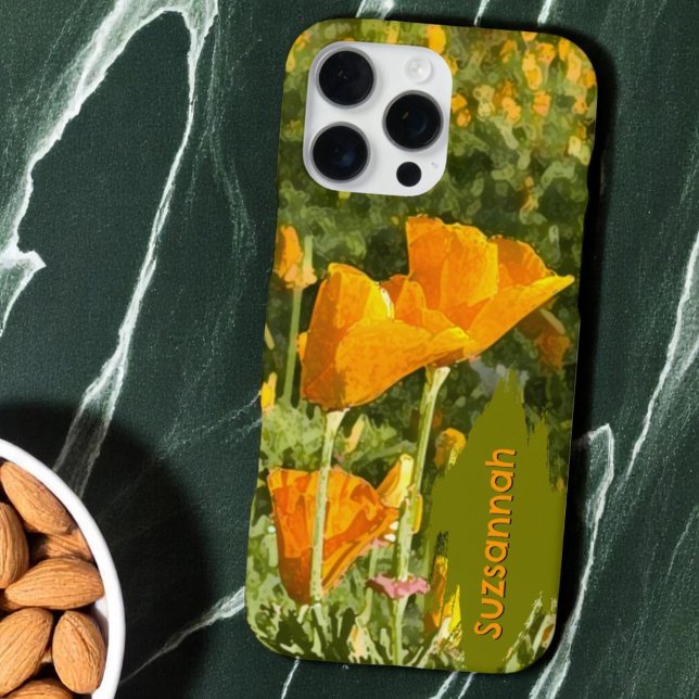 Coque iPhone Effet aquarelle California Poppy Photo personnalis (back custom of template iPhone case)