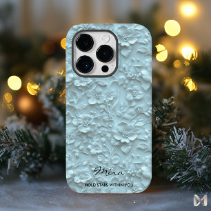 Coque Pour iPhone 14 Plus Élégance Fleurie Bleue Douce avec Gaufrage