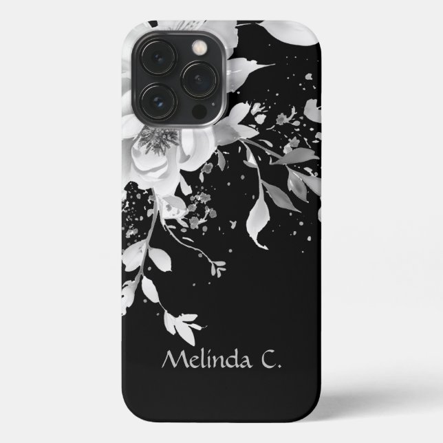 Coque iPhone Elégance sans effort noir & blanc Floral (Verso)