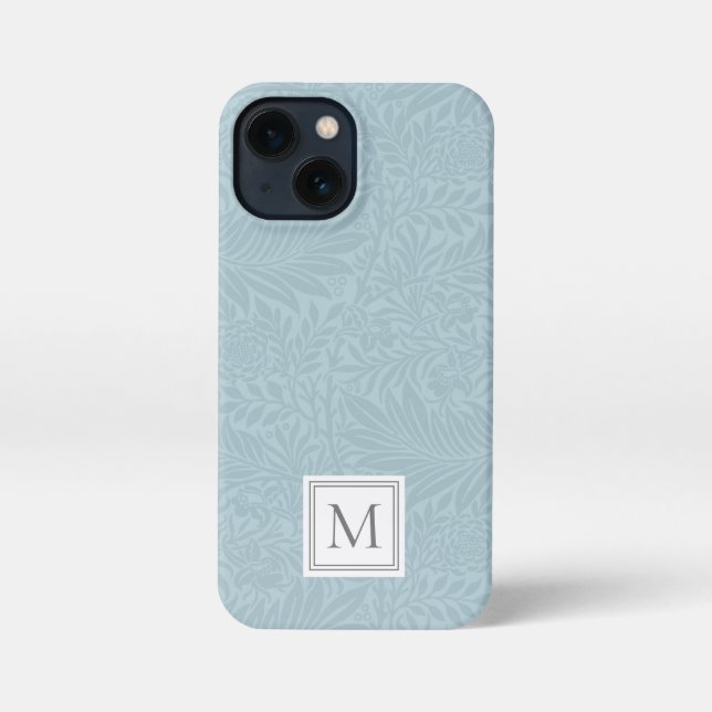 Coque iPhone Élégant bleu clair Floral Monogramme botanique (Verso)