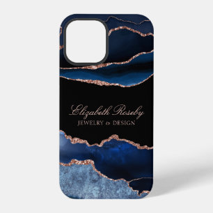 Coque iPhone 12 Pro Élégant Bleu Nuit Or Rose Noir Entreprise