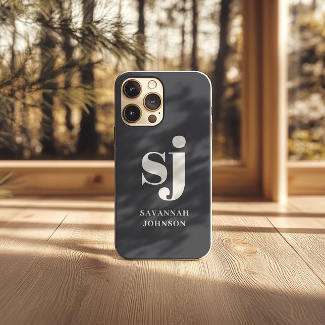 Coque iPhone Élégant initiales de monogramme de charbon de bois (Créateur téléchargé)