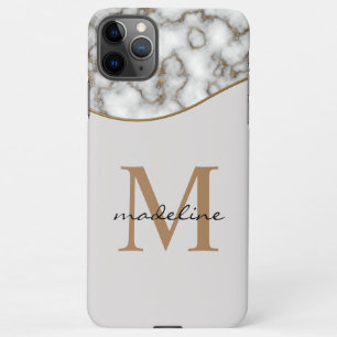 Coque iPhone 11Pro Max Élégant Marbre d'or rougeâtre noir Gris Monogramme