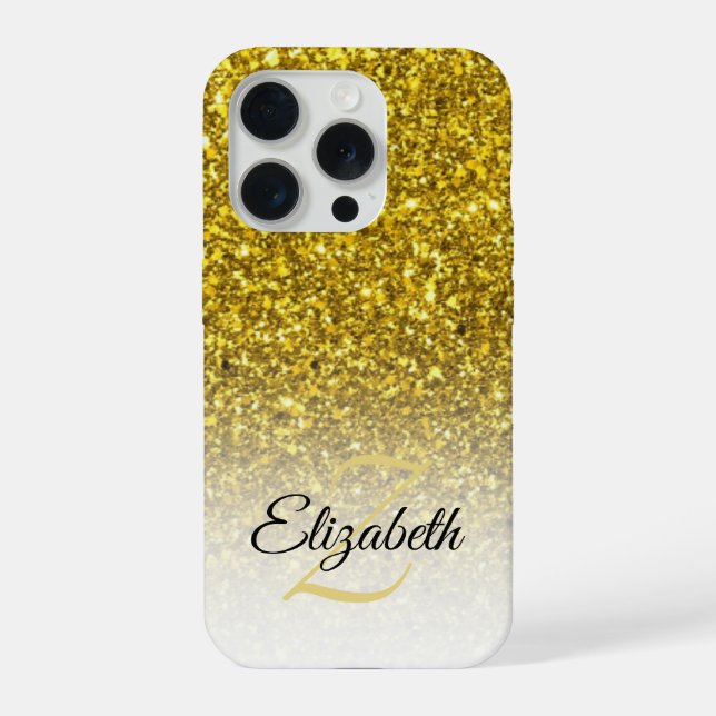 Coque iPhone Élégant Monogram Gold Parties scintillant Ombre Pr (Verso)