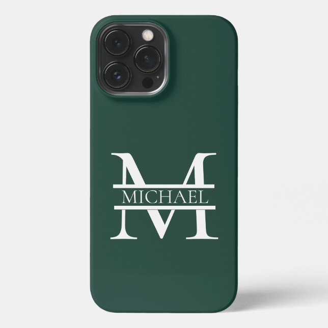 Coque iPhone Élégant Monogramme et nom Emerald Green Personnali (Verso)