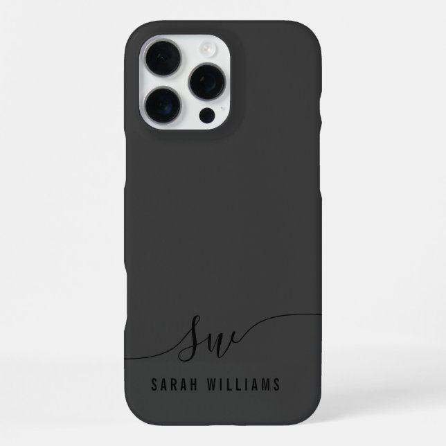 Coque iPhone Élégant Monogramme initial de script noir (Verso)