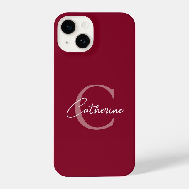 Coque iPhone Élégant monogramme minimaliste Bourgogne (Verso)