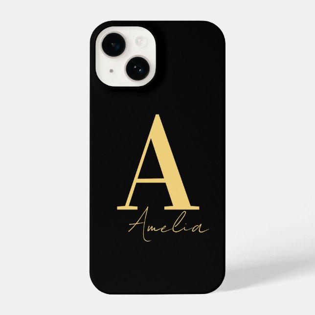 Coque iPhone Élégant Monogramme moderne Black Gold (Verso)