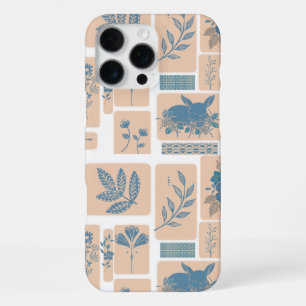 Coque iPhone 16 Pro Max Élégant motif botanique de lapin bleu marine pour 
