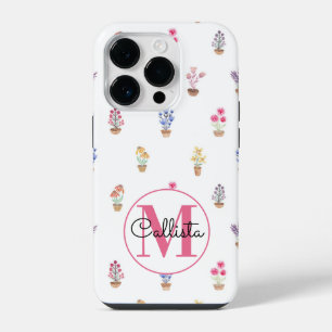 Coque Pour iPhone 14 Plus Elégant Pays Fleurs Potées Aquarelle Monogramme