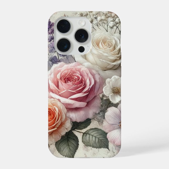Coque iPhone Elegant Phone Case with Pink and White Roses (Verso)