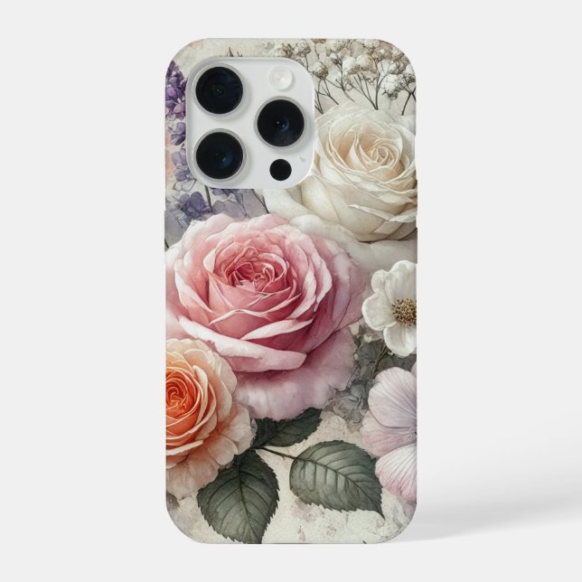 Coque iPhone Elegant Phone Case with Pink and White Roses (Verso)