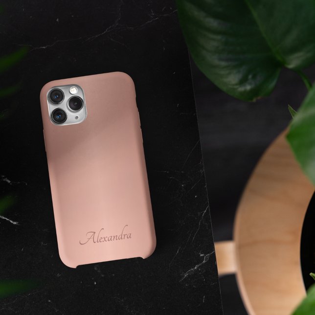 Coque iPhone Élégant Rose Or brossé Nom métallique (Créateur téléchargé)