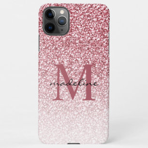 Coque iPhone 11Pro Max Élégant Rose Parties scintillant or Girly Monogram