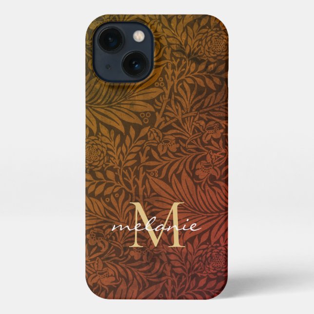Coque iPhone Élégant Rust Orange Or Floral Script Monogramme (Verso)