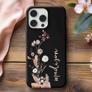 Coque Pour iPhone 14 Élégant script Monogram Boho Fleur sauvage