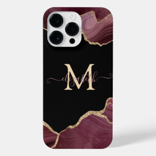Coque Pour Pour iPhone 14 Pro Max Elegant Stylish Gold Glitter Burgundy Agate