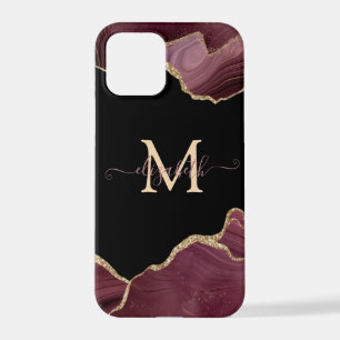 Coque iPhone 12 Pro Elegant Stylish Gold Glitter Burgundy Agate