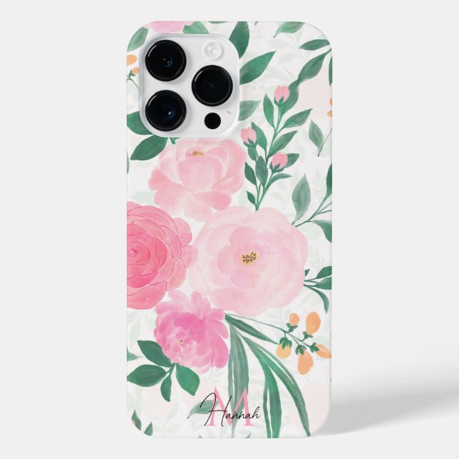 Coque iPhone Elégante Fleurs Roses Blanches Aquarelle Florale (Verso)