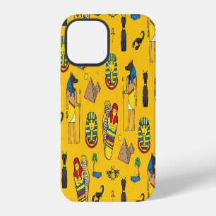 Coque iPhone 12 Éléments égyptiens, Anubis, motif pyramides.