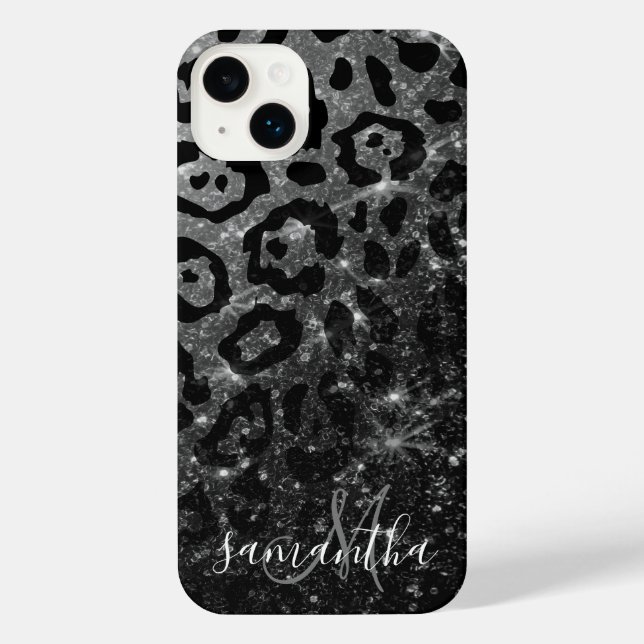Coque iPhone Empreinte de léopard noir et Parties scintillant (Verso)