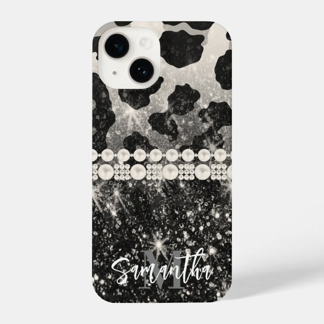 Coque iPhone Empreinte de léopard Parties scintillant argent (Verso)