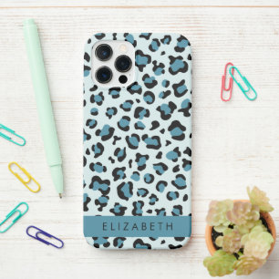Coque iPhone 12 Pro Empreinte de léopard, Spots, Leopard Bleu, Votre N
