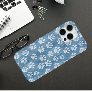 Coque iPhone 16 Pro Max Empreintes de pattes blancs en bleu - Rustique Ama