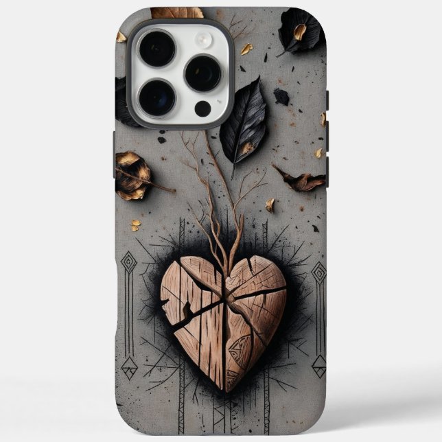 Coque iphone en bois foncé du coeur en bois fissur (Verso)