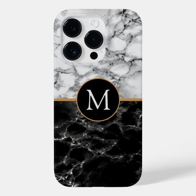 Coque iphone en marbre blanc noir Lettre personnal (Verso)