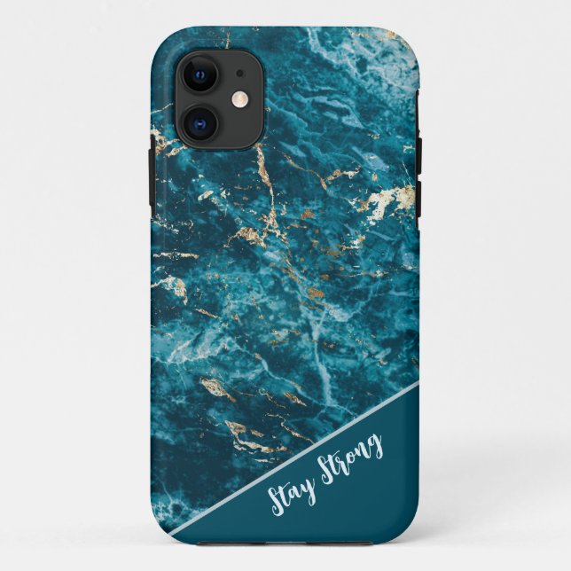 coque iphone en marbre turquoise Abstrait (Dos)