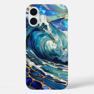 Coque iPhone en verre teinté Blue Wave, motif océa