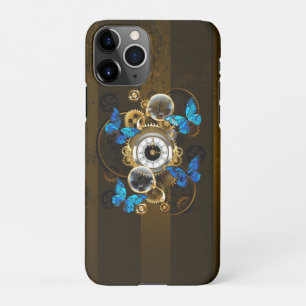Coque iPhone 11Pro Engrenages à vapeur et papillons bleus