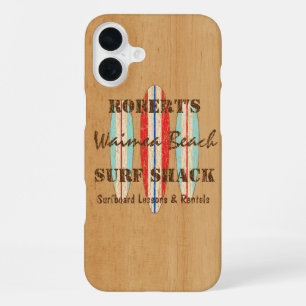 Coque iPhone 16 Plus Enseigne de surf personnaliser monogramme planches