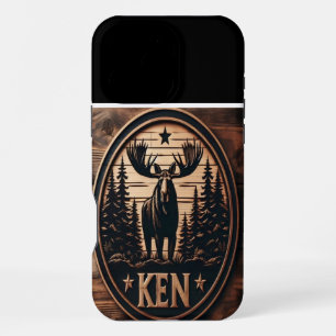 Coque iPhone 16 Pro Max Enseigne en bois de Ken représentant un orignal