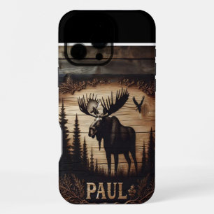 Coque iPhone 16 Pro Max Enseigne en bois de orignal personnalisée