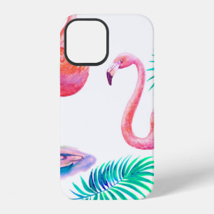 Coque iPhone 12 Été tropical avec feuilles de palmier flamants et