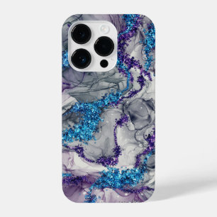 Coque Pour iPhone 14 Plus Étincelles Abstraites d'encre d'alcool bleu et vio