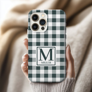 Étui à motif carreauté vert monogramme pour meille