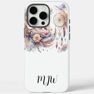 Coque iPhone 16 Pro Max Étui Boho Floral Feather pour iPhone / iPad