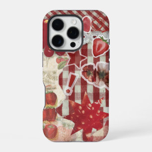 Coque iPhone 16 Pro Étui Collage Ruban Fraise Rouge   Esthétique Migno